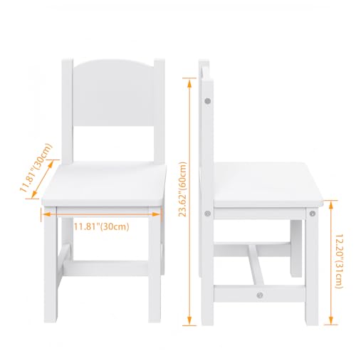 Timy Toddler Wooden Chair Pair, Kids Furniture for Eating, Reading, Playing 2 Pack (White) - Thumbnail 3