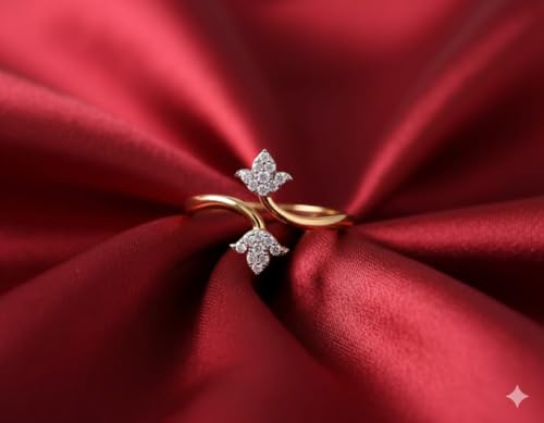 Image of Heer Collection Cubic Zirconia Adjustable Golden Lotus Design Ring For Men And Women