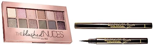 Image of Maybelline New York The Blushed Nudes Palette Eyeshadow Powder, 9G+ The Colossal Liner, 1.2Ml, Multi, shimmery Finish