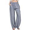 Women's Cotton Linen Wide Leg Pants High Waist Cas... #1