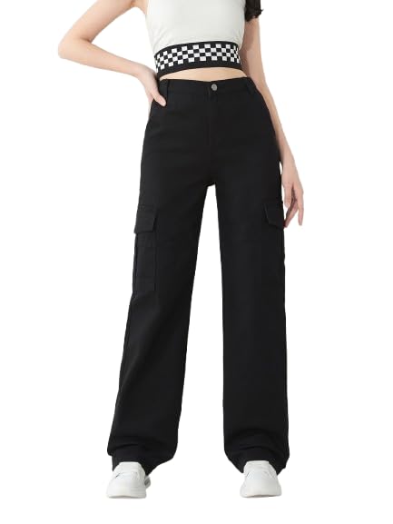 Image of KATECLO High-Waist Baggy Cargo Cotton Pants for Women | Stylish Casual Cargo for Girls