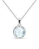 Aliyoham Aquamarine Necklace for Women | Silver Plated O-Link Chain with Blue Gemstone Pendant, Hypoallergenic Everyday Jewellery Gift