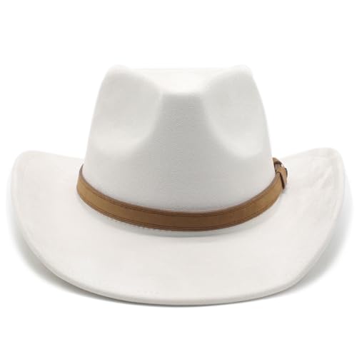 Image of Unisex Western Suede Cowboy Cowgirl Hat Classic Wide Brim Fedora Hat for Men &Women