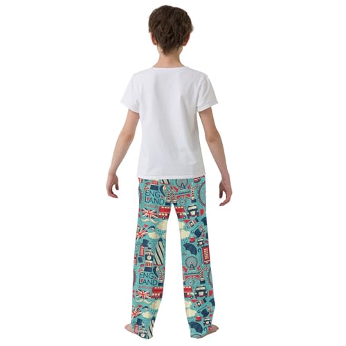 England Bus Big Ben Boys Long Pants Soft Trousers Elastic Waist Kids Lounge Bottoms with Pockets S-XL3