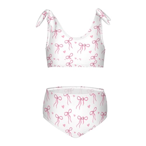 Wusikd Pink Bows Girls Swimsuits Two Piece Hearts Ribbons Swimwear Bikini Set for for Girls Size 7-8T
