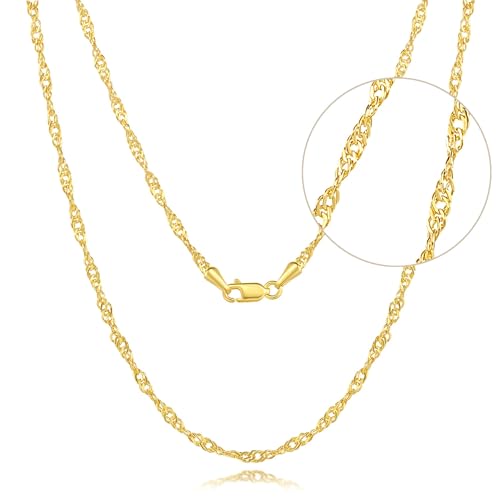 ckuscapo 2MM 14K Gold Chain for Women Cute Thin Golden Chain for Men Dainty Gold Necklace for Women Non Tarnish Singapore Twist Chains Strength Meets Style Golden Jewelry for Womens 16-24IN (18in)
