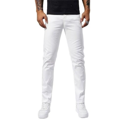 Jeans Pants Trousers Denim Stretch Slim Fit White Street Trendy Business Commuting Straight Leg Casual for Men(White,31)