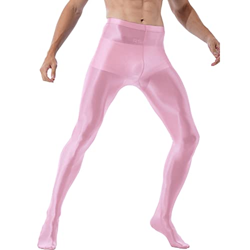 FEESHOW Mens Gay Underwear Glossy Pantyhose Bulge Pouch Tights Stockings High Waist Leggings Pants