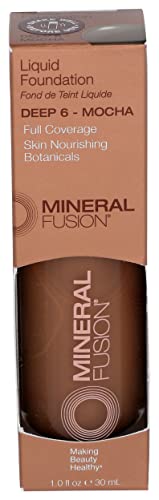 Mineral Fusion Full Coverage Foundation, Liquid Foundation - Deep 6- Deep Complexion w/Cool Undertones, Lightweight Matte Finish, Up to 12 Hr Hydration, Hypoallergenic & Vegan, 1 fl. oz