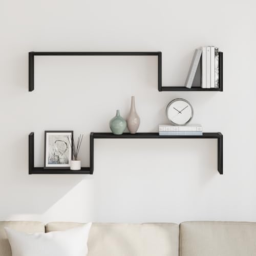 YuuSsea Estantería de pared de roble negro, 2 unidades, 100 x 15 x 20 cm, material de madera, estantes flotantes para sala de estar, dormitorio, diseño moderno, material duradero