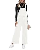 Vetinee Denim Rompers & Jumpsuits for Women - Wide Leg Overalls, Casual Jeans, Loose Overalls in Brilliant White - Medium, Size 8 & 10