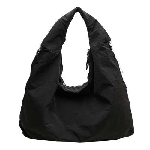 Slouchy Tote Bag Multipockets Nylon Purse Large Hobo Bags for Women Solid Color Shoulder Handbag