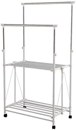Stainless Steel Double Rod Clothes Rail - Mobile 2-Layer Floor-Mounted Drying Rack & Shoe Storagefor Efficient Space-Saving Solutions