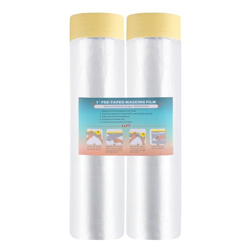 LLPT Tape and Drape Pre-Taped Masking Film | Versatile Painter's Plastic Dust Sheets for Auto Wall Furniture Painting and Spraying Protection (MFTW2002) | 200cm(Unfolded) x 20m | 2 Pack