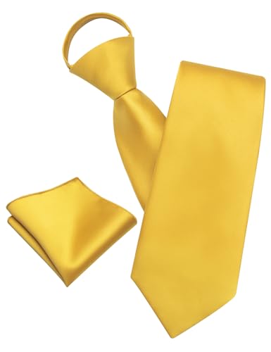 Image of YourTies Zipper Tie for Men Adjustable Pre-tied Satin Neckties and Pocket Square Set Solid Color Business Formal Wedding