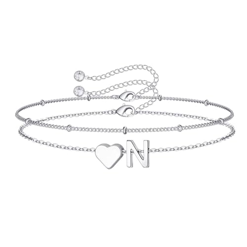 Image of M MOOHAM Easter Gifts for Kids Teens Girls - 14K-Gold-Plated Heart Initial A-Z Bracelets for Women Girl Dainty Gold Bracelets Birthday Easter Basket Stuffers Gifts for Women Teenage Girls Kids Teens