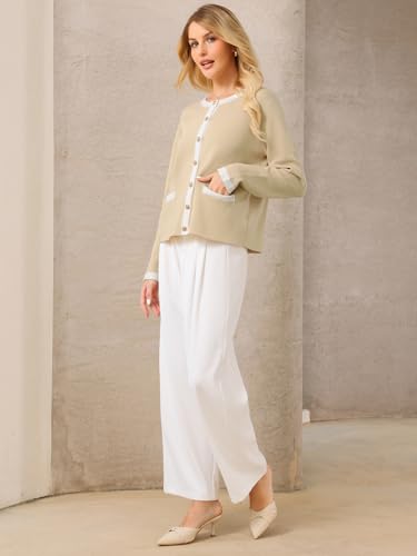 Women's Casual Cardigan Sweater Crewneck Contrast Color Long Sleeve Knit Ribbed Jacket Coat3