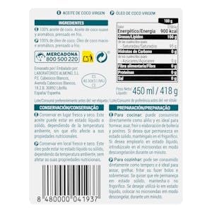 Aceite de coco virgen Hacendado Bote 450 ml Pack 2