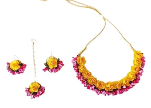 SpaceinCart YB Flower Jewllery Floral Necklace Set, Maang Tikkas for Women - Trendy Necklase, artificial jewelry, Mangtika for girls/ladies - marriage/shaadi,Haldi, Mehandi, Festive functions (B0D331XXRP) Amazon Price History, Amazon Price Tracker