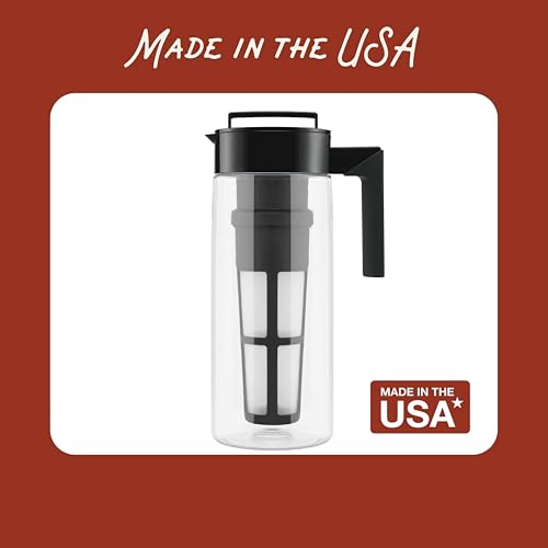 Takeya Flash Chill Iced Tea Maker - Versatile Tea Brewer for Loose/Bagged Tea - Patented Flash Chill Tech Hot/Cold Use BPA-Free Tritan Dishwasher Safe - Airtight Lid Made in USA - 2 Quart/Black