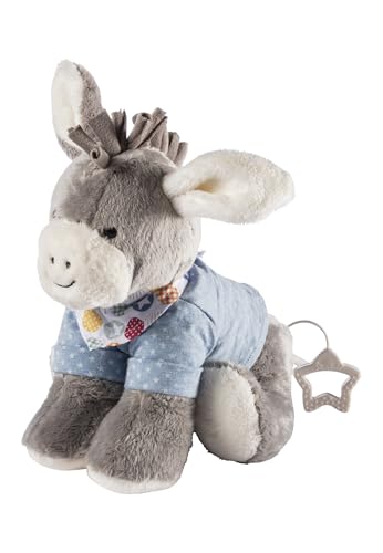 Sterntaler Spieluhr M Esel Emmi – Babyspieluhr aus Flausch & Jersey - Kuscheltier waschbar mit entnehmbarem Spielwerk, Melodie „La Le Lu“ – Einschlafhilfe ab Geburt - zuhause & unterwegs – 20x20x9 cm