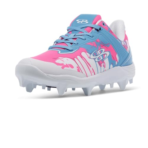 Boombah Viper Men's Molded Cleat Graffiti Drip Columbia Blue/Fluorescent Pink/White/White - Size 9.5