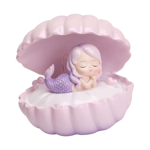 Milisten Lámpara de Noche Pequeña de Resina Luz Nocturna Decorativa de Sirena Concha Rosa y Púrpura, Adorno Artesanal para Escritorio, Iluminación Infantil y Decoración de Color Aleatorio