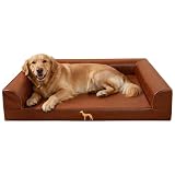 SOMAHE Leather Dog Bed Couch, Orthopedic Waterproof, 35'x28', Brown