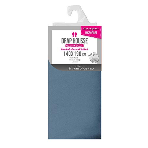 Douceur d'Intérieur, Double Fitted Sheet 140 x 190 cm Microfibre Plain Oscar Midnight Blue 100% Polyester - Image 3