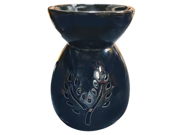 – Ceramic Leaf Oil Burner with Cutout Design, Tealight Candle Holder & Essential Oil Diffuser for Home, Spa & Office – Elegant White Glazed Finish, 18cm Height