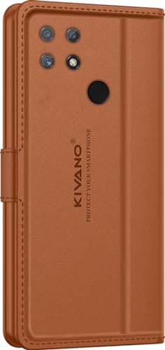 Image of KIVANO LUXE Compatible for Realme Narzo 50A Luxury Handmade Leather Magnetic Flip Folio Case | Card Holder & Kickstand | Slim Protective Cover | Unisex - Brown