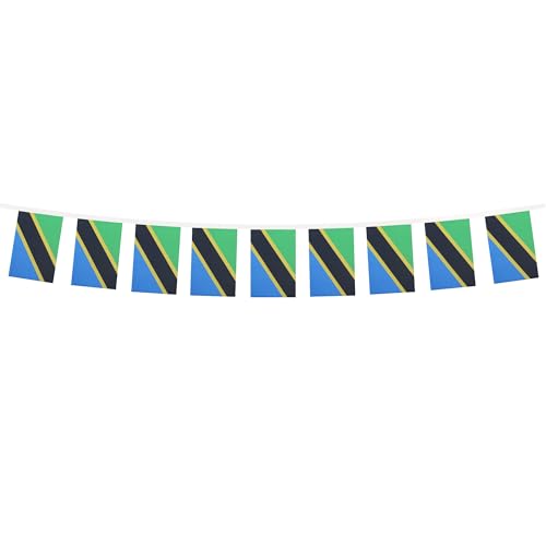 Image of AZ FLAG Tanzania 6 meters BUNTING Flag 20 flags 9'' x 6'' - Tanzanian STRING flags 15 x 21 cm
