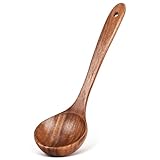 Wooden Soup Spoon for Cooking, Teak Soup Ladle, Wooden Ladle for Soup, Natural Wood Ladle Spoon, Non-Toxic Wooden Soup Ladle for Serving Gravy Sauce Porridge, Long Handle Deep Kitchen Utensil,10.6″