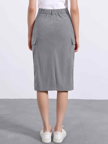 Image of Allegra K Corduroy Cargo Skirts for Women's High Waisted Elastic Back H Line 2025 Fall Midi Skirt