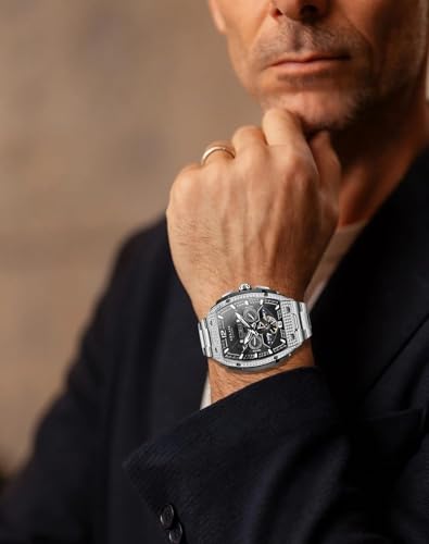 Image of OLEVS Men Automatic Watch Diamond Skeleton Mechanical Original Luxury Self Winding Moon Phase Calendar Waterproof Wrist Watch for Men