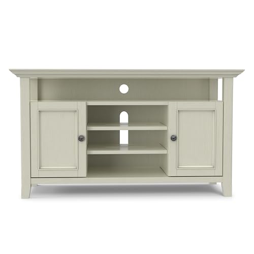 Image of SIMPLIHOME Amherst 54 inch Wide Solid Wood TV Stand in Antique White