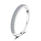 Banemi Anillo de mujer dedo meñique, anillos mujer plata media eternidad plata 925 con corte redondo moissanite, 18, Plata, Moissanita