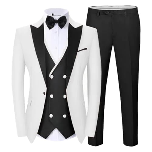 Men Double Breasted Slit Suit 2-Piece Jacket and Pants Wedding Graduation Party Set White