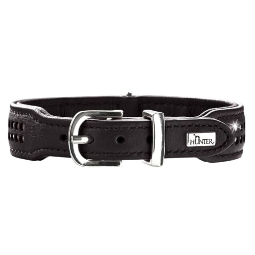 HUNTER DIAMOND ELK PETIT Hundehalsband für kleine Hunde, Leder, Elchleder, weich, Strasssteine, 27 (XXS-XS), schwarz