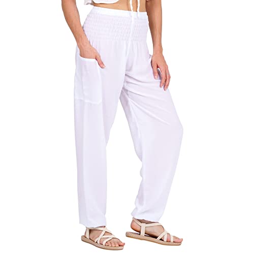 LOFBAZ Harem Pants for Women Yoga Boho Hippie Clothing Womens Palazzo Bohemian Pajama Beach Indian Gypsy Genie Clothes Solid 1 White S