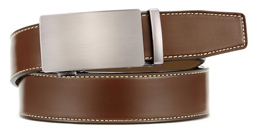 Chaoren Leather Ratchet Belt 2 Pack Dress with Click Sliding Buckle 1 3/8" in Gift Set Box - Adjustable Trim to Fit
