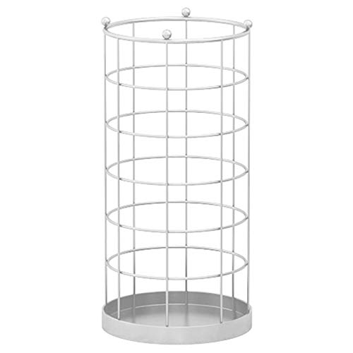 Porte-parapluie rond blanc en métal avec bac d'égouttage pour couloir