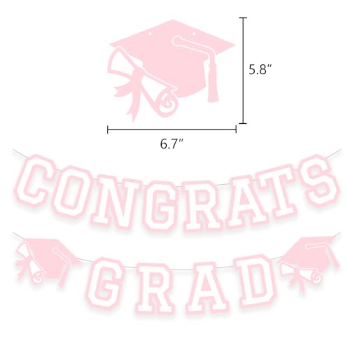 Image of Congrats Grad Banner Graduation Party Banner Decoration Hanging Garland High School College Backdrop Supplies Pink