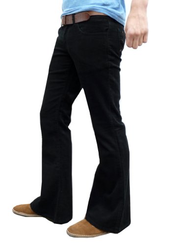 Mens Retro Black Bell Bottoms Cord Flares Vintage 60S 70S Style (30W34L)2