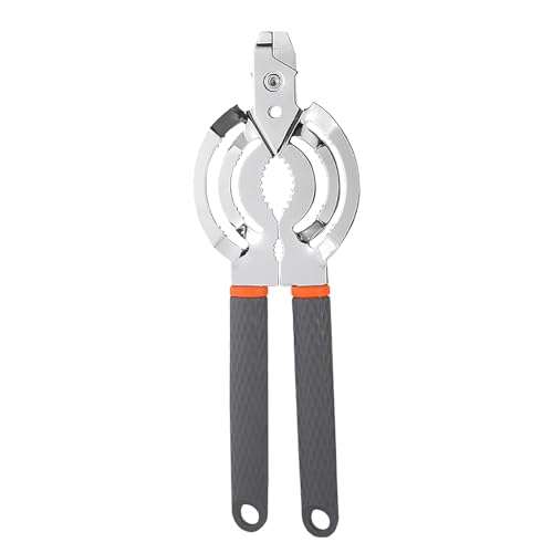 KYm474 - Abridor de tapa de acero inoxidable multifuncional para manos débiles, mango de silicona, para personas mayores con niños, mujeres (gris, 27 x 9 x 3 cm)