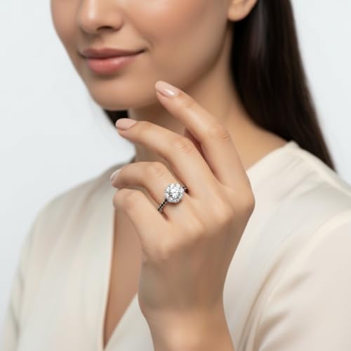 Image of Choose Your Gemstone Flower Halo Diamond CZ Ring 925 Sterling Silver Round Shape Halo Engagement Rings Everyday Jewelry Wedding Jewelry Handmade Gifts for Wife US Size 4 to 12
