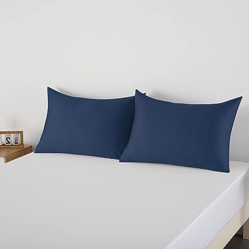 Image of 100% Egyptian Cotton Pillow Protectors Set of 2, 600 Thread Count Standard Size Bed Pillow Cases with Zipper,Sateen Weave Cooling Pillow Cases Quiet and Breathable Easy Care(2PCS, Standard, Navy Blue)