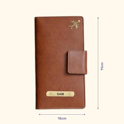 Image of Customized Travel Wallet with Name Engrave | Personalised Passport Holder for Women | Customised Passport Cover for Men and Women | Travel Organizer Gift Wallet (Tan)