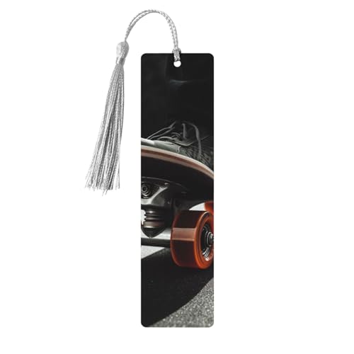 スケートボード ホイール 木製 しおり メンズ レディース 読書用 木製 しおり ユニークなハンドメイド ブックマーク タッセル付きペンダント クラフトブックマーク ブック愛好家 誕生日 先生へのギフトに