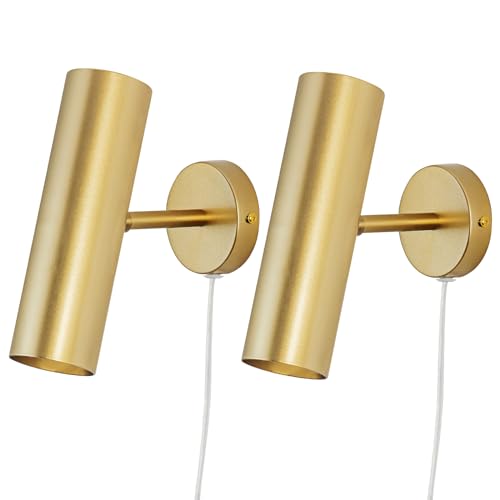 Image of Gold Plug in Wall Sconce Set of 2, Modern Swing Arms Wall Lamp with Cord Wall Light for Bedroom Living Room (Bulb Included)